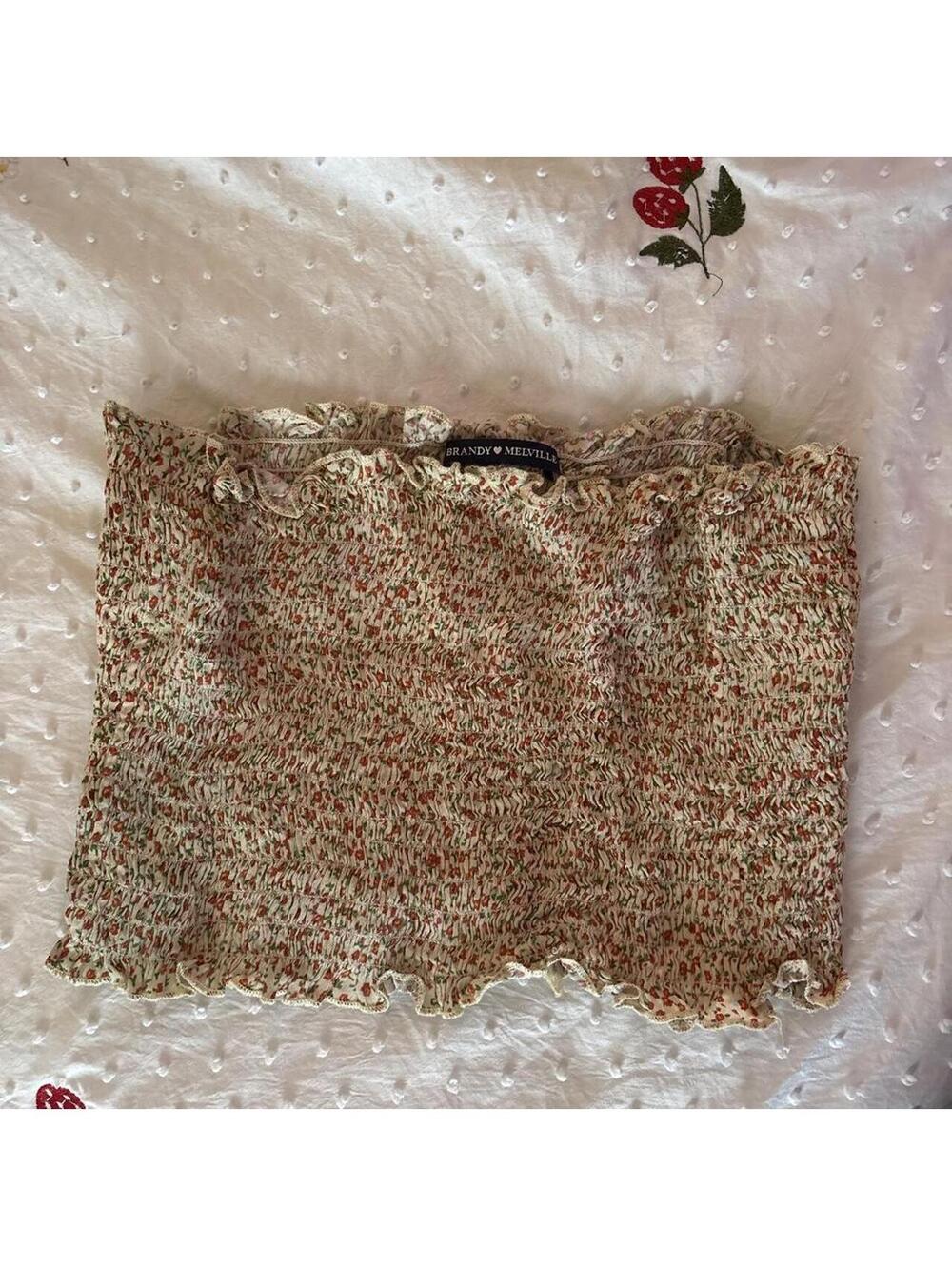 Brandy Melville Floral Smocked Strapless Tube Top